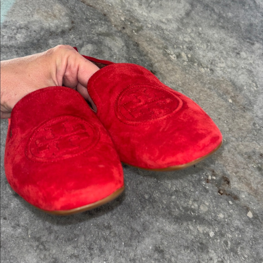 Tory Burch Red Suede Loafers - Picture 2 of 5